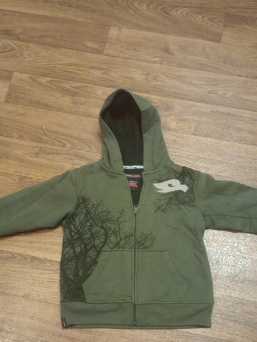 Tony Hawk Olive Green Zip-Up Hoodie with Tree Graphic